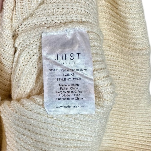 JUST FEMALE Sophie High Neck Chunky Knit Voluminous Sleeve Sweater Antique White - Picture 11 of 14